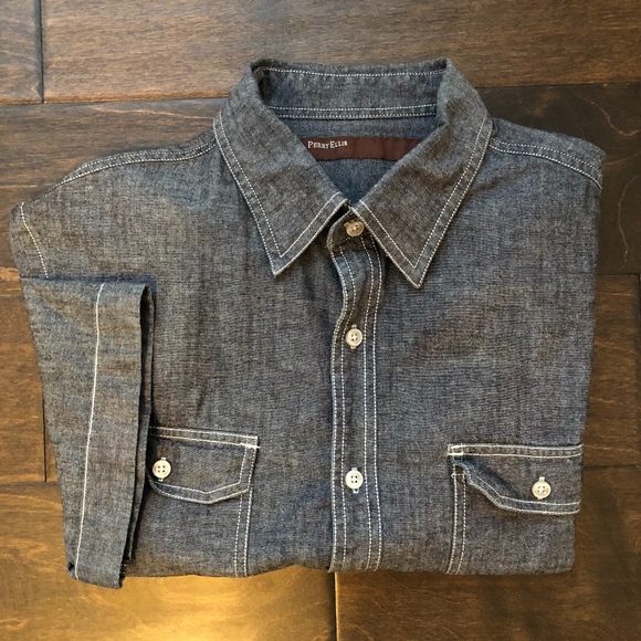 Perry Ellis Short Sleeve Button Down Size M - Picture 2 of 4
